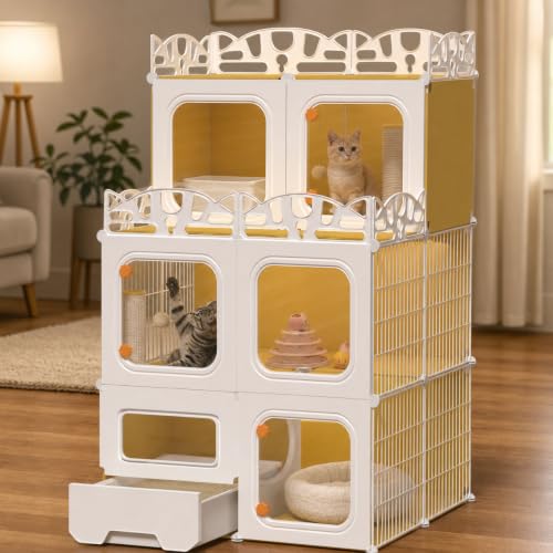 SNAAT Cat Cage with Built-In Litter Box & Play Platform